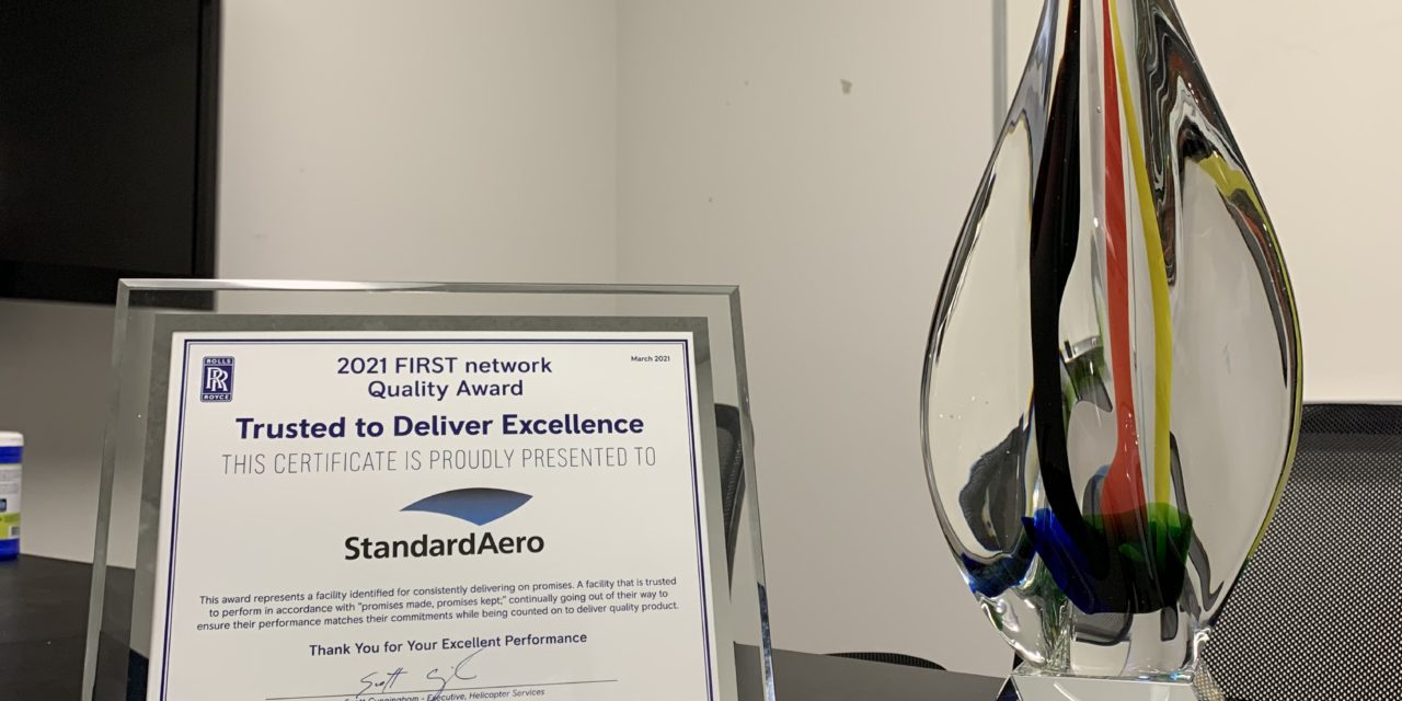 StandardAero Recognized by Rolls-Royce for the 2021 “Trusted to Deliver Excellence” Award during annual FIRST Network Recognition Event